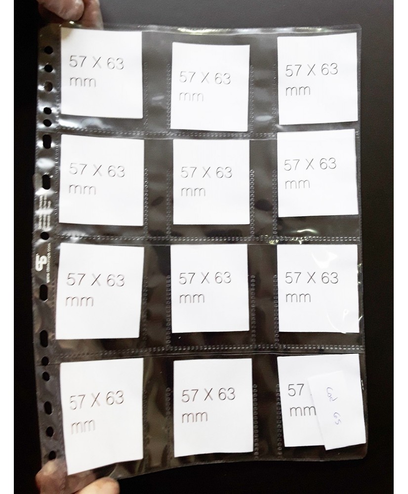Hoja para álbum de polipropileno de 12 secciones de 57x63mm Hoja para álbum de polipropileno de 12 secciones de 57x63mm